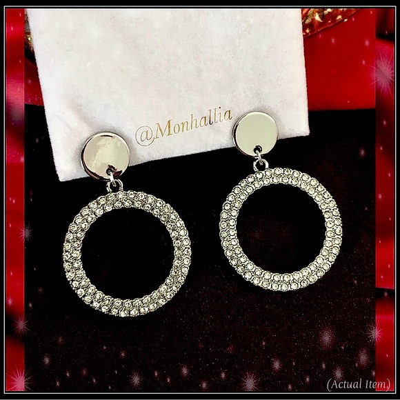 New Silver Steel Mod disco simulated diamond baguette circle hoop earrings - Picture 4 of 6